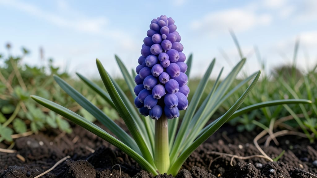 Grape Hyacinth Before Bloom: Purple Bell-Shaped Previews for Early Spring Color