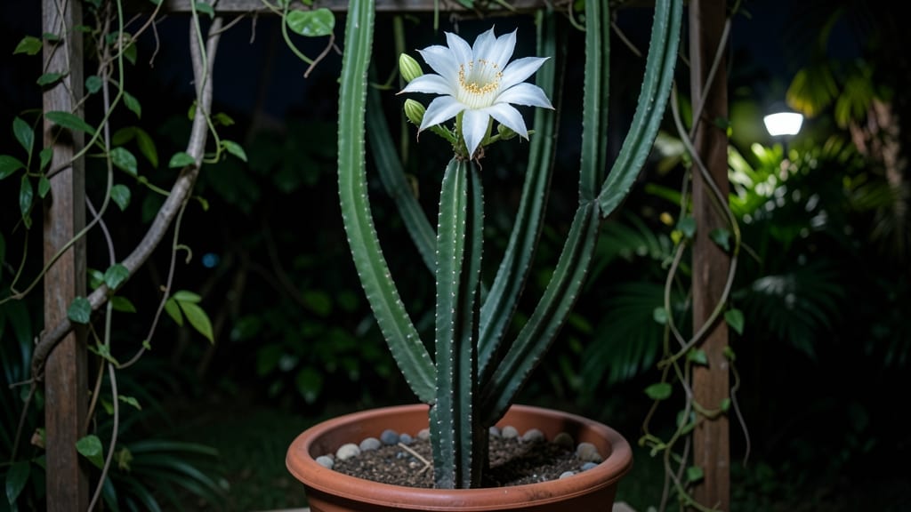Night Blooming Cereus Cactus Flower: Moonlit Blooms Triggered by Light Control