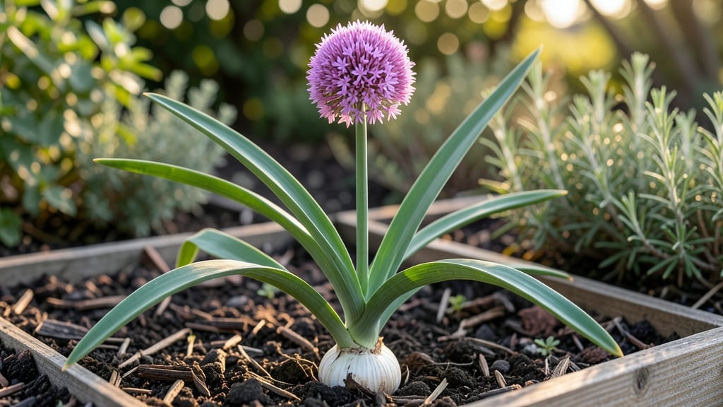 Garlic in Bloom: Purple Stems That Signal Harvest-Ready Bulbs
